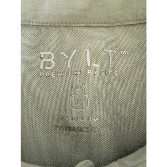 BYLT Polo Men Size L* LUX Executive Short Sleeve Sage Green Pocket Drop Cut Hem - Picture 4 of 9